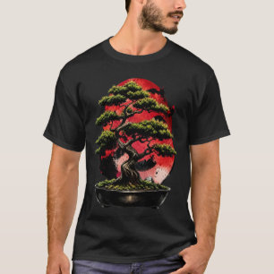 T-shirt Arbre Bonsaï Japonais avec Lune Rouge