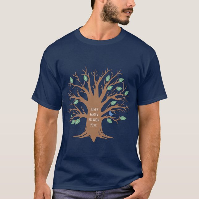 T-shirt Arbre de famille personnalisé avec feuilles et ois (Devant)