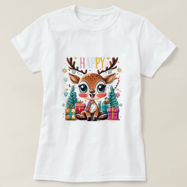 T-shirt arbre de noël avec des couleurs vibrantes cadeaux, (Design devant)