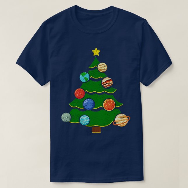 T-shirt Arbre de Noël avec planètes du système solaire (Design devant)