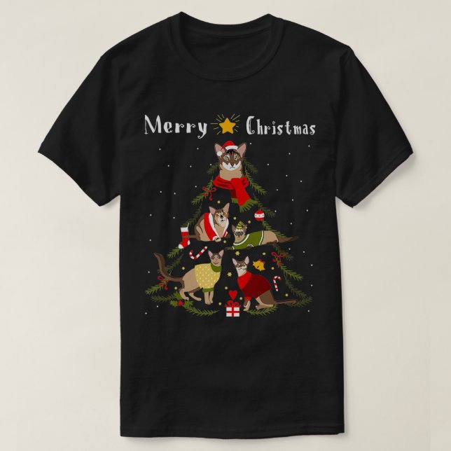 T-shirt Arbre de Noël Chausie Amoureux des chats Xmas Prop (Design devant)