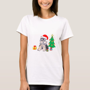 T-shirt Arbre de Noël, chiot du Yorkshire et cadeaux