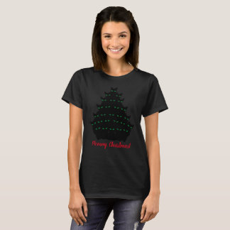 T-shirt Arbre de Noël des chats noirs à oreilles vertes