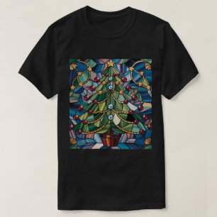 T-shirt Arbre de Noël en verre coloré de style Tiffany