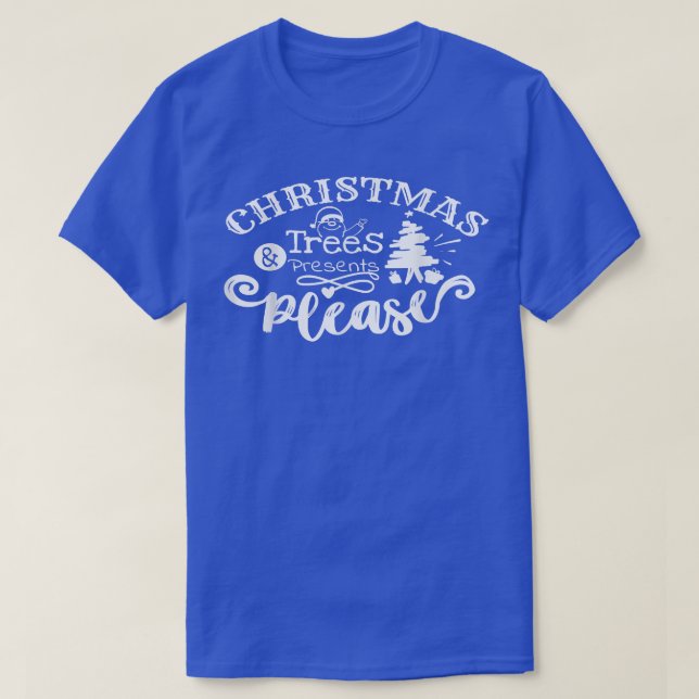 T-shirt Arbre de Noël et cadeaux s'il vous plaît Joyeux Va (Design devant)