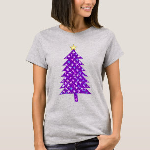 T-shirt Arbre de Noël minimaliste moderne en étoiles viole