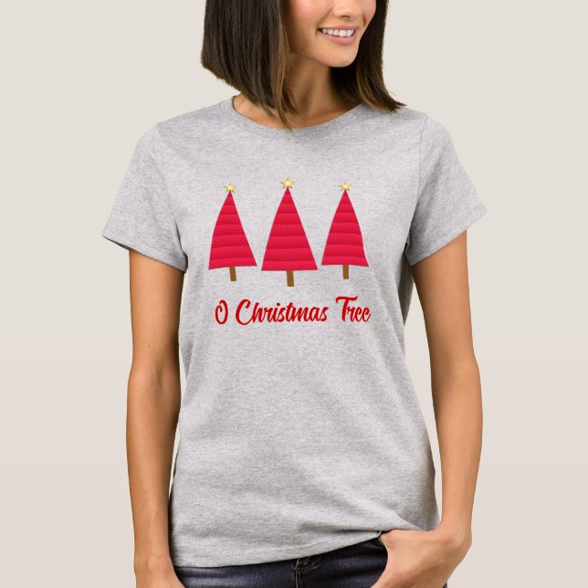 T-shirt Arbre de Noël moderne profond rouge damé (Devant)