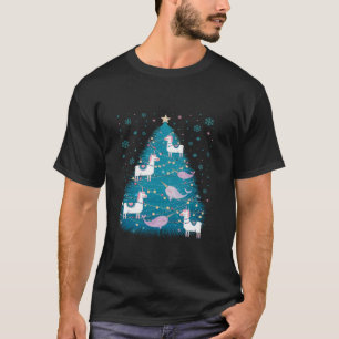 T-shirt Arbre de Noël Narwhals Llamas Filles de vacances