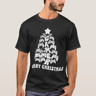 T-shirt Arbre de Noël noir et blanc avec contrôleurs