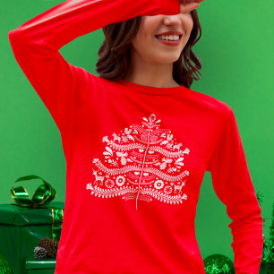 T-shirt Arbre de Noël nordique Art populaire scandinave bl