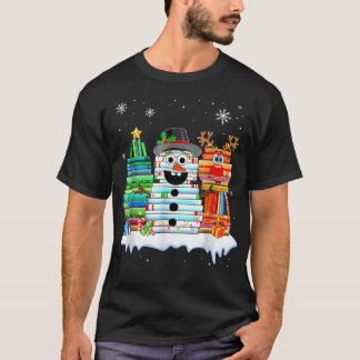 T-shirt Arbre de Noël Snowman Reindeer Livre Stack Tee Pou