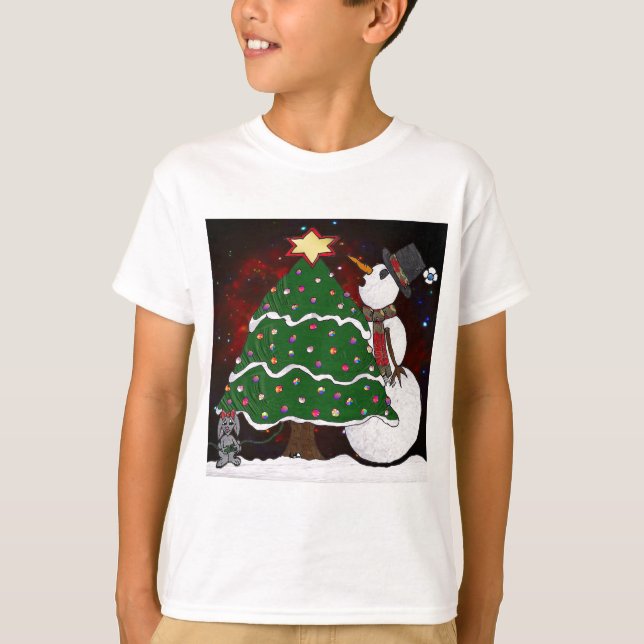 T-shirt Arbre de Noël Snowman Surprise Art Imprimer (Devant)