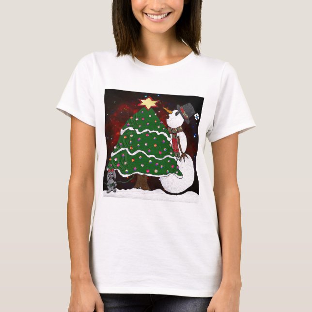 T-shirt Arbre de Noël Snowman Surprise Art Imprimer (Devant)