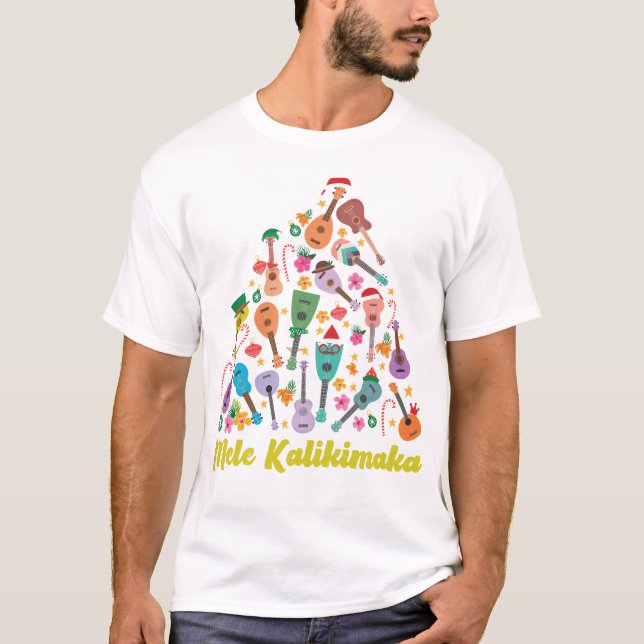 T-shirt Arbre de Noël Ukulele Mele Kalikimaka (Devant)