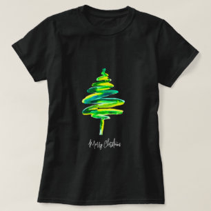 T-shirt Arbre de Noël vert aquarelle abstraite