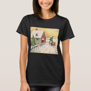 T-shirt Arbre de Noël Vintage sur une route hivernale enne