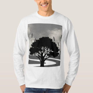 T-shirt Arbre de silhouette de la nature noir et blanc à c