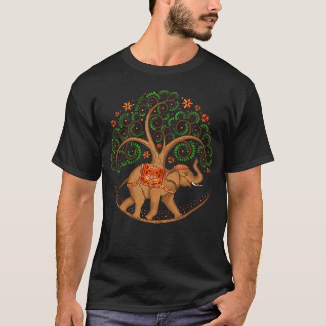 T-shirt Arbre de vie éléphant à Mandala (Devant)
