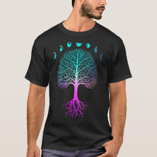 T-shirt Arbre De Vie Phases De La Lune Yoga Vintage Rétro