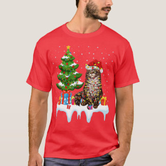 T-shirt Arbre d'éclairage de Noël Chapeau Maine Coon Chat 