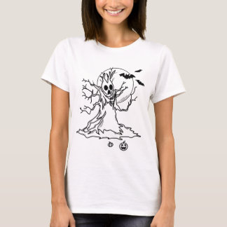 T-shirt Arbre d'Halloween avec Antlers, Lune et Citrouille