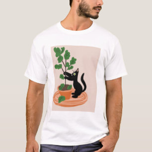 T-shirt Arbre figuier chat drôle Plantes en pot Dessinés à