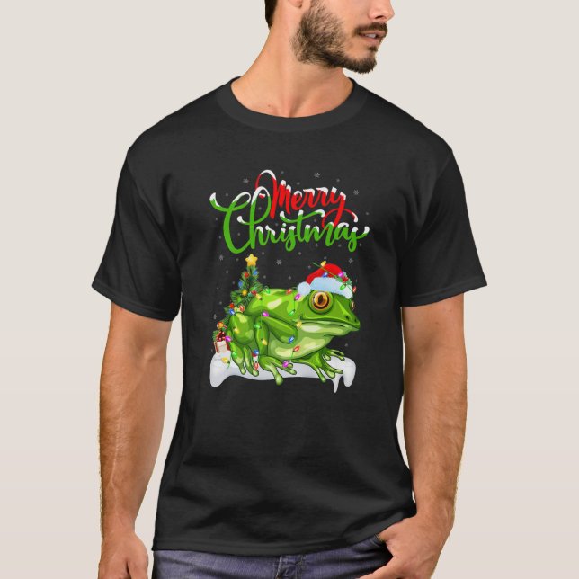 T-shirt Arbre Grenouille Amoureux des animaux Xmas Éclaira (Devant)