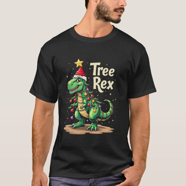 T-shirt Arbre Rex T Rex Lumières de Noël Ornements (Devant)