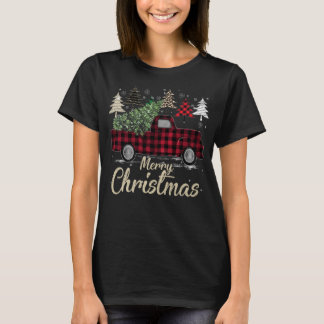 T-shirt Arbres de Noël Camion Rouge Buffalo Plaid
