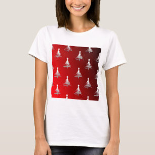 T-shirt Arbres de Noël en argent sur rouge