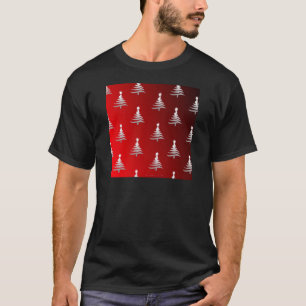 T-shirt Arbres de Noël en argent sur rouge