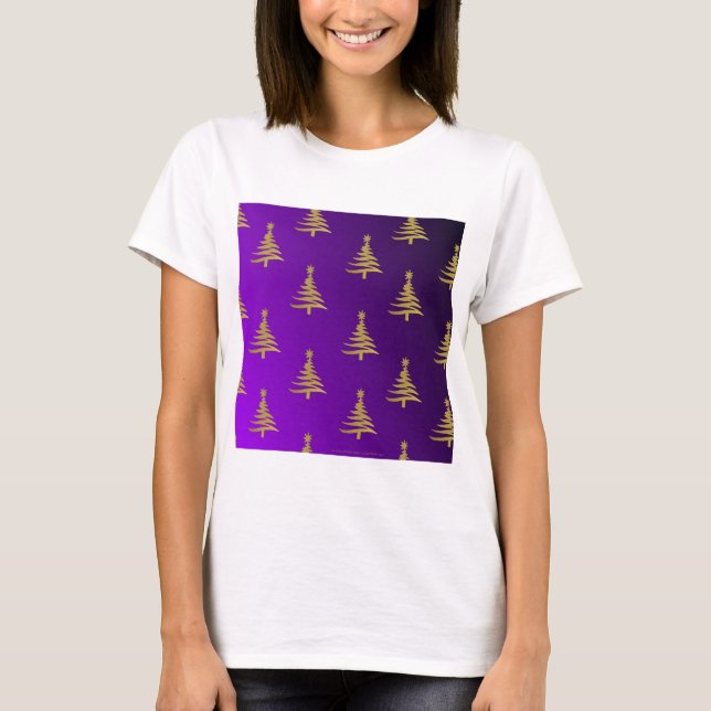 T-shirt Arbres de Noël Gold sur violet (Devant)
