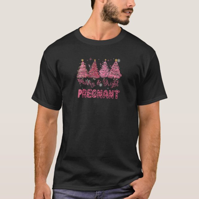 T-shirt Arbres joyeux et rose vif Grossesse de Noël An (Devant)