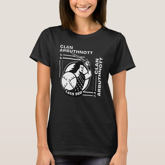 T-shirt Arbuthnott Clan Gaelic Motto Swordsman (Devant)