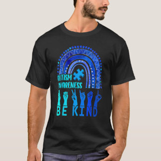 T-shirt Arc-en-ciel Autisme Soyez Gentil Langue des Signes