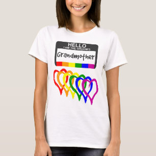 T-shirt Arc-en-ciel Coeurs de la salle Grand-mère Nom Badg