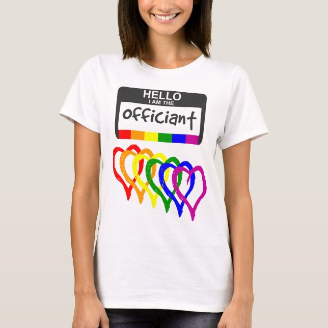 T-shirt Arc-en-ciel Coeurs Mariage Nom officiel Insigne (Devant)