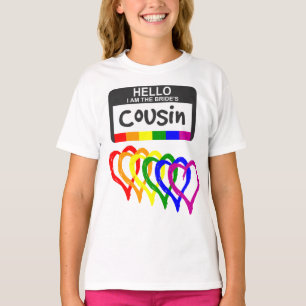 T-shirt Arc-en-ciel - Coeurs Mariée Cousin Nom Badge
