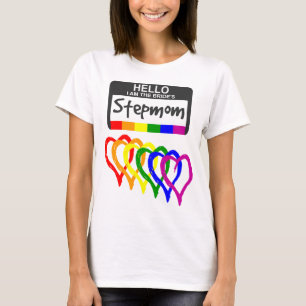 T-shirt Arc-en-ciel Coeurs Mariée Stepmaman Nom Badge