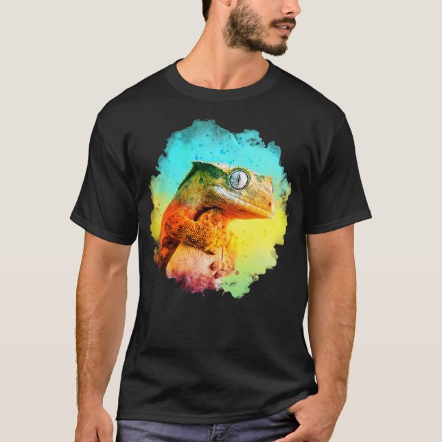 T-shirt Arc-en-ciel de Gecko à l'aquarelle (Devant)
