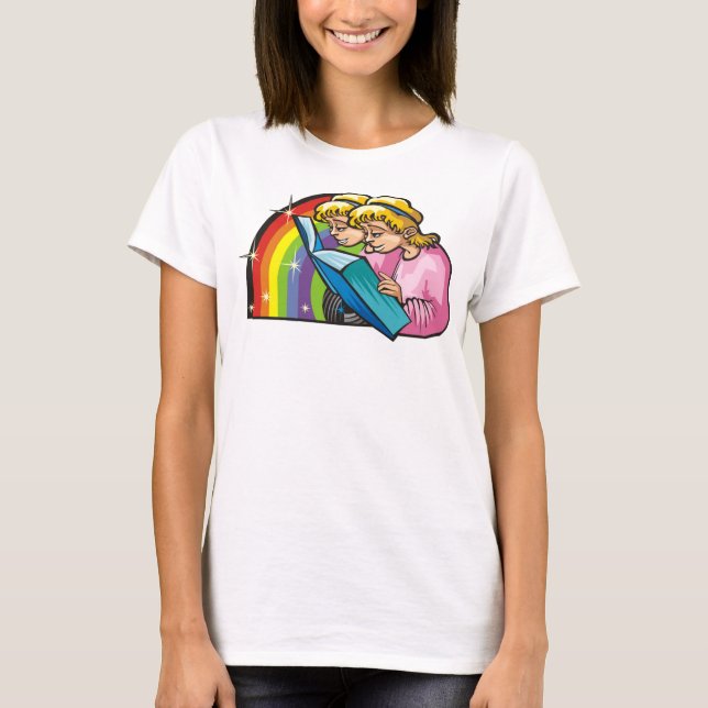 T-shirt Arc en ciel des années 1980 avec livre de lecture  (Devant)