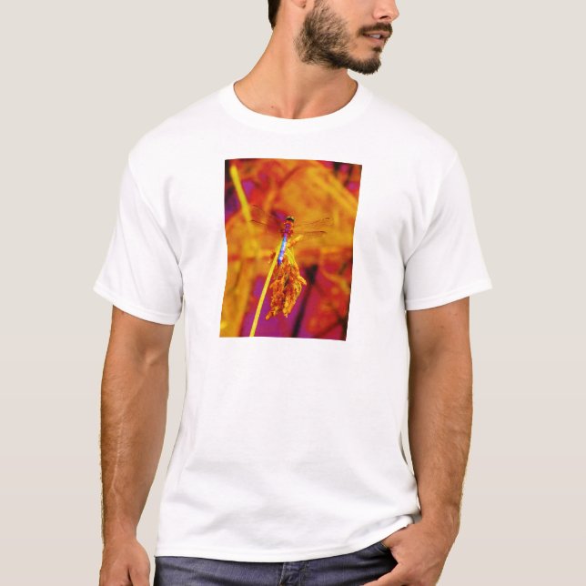 T-shirt Arc-en-ciel libellule sur ambre et fuschie (Devant)