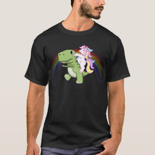 T-shirt Arc-en-ciel mignon du bébé T Rex d'équitation de