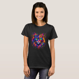 T-shirt Arc-en-ciel vibrant Chat néon Éclaboussure d'art P
