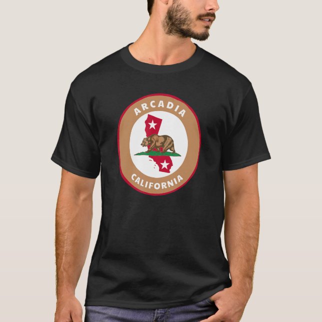 T-shirt Arcadia California CA Flag and Bear Badge Souvenir (Devant)