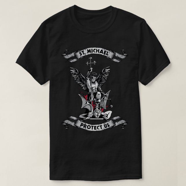 T-shirt Archange Saint Michael Nous Protéger Nous Défendre (Design devant)