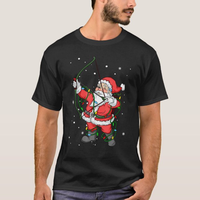T-shirt Archer Bow Chasse Santa Claus Arbre de Noël Ligh (Devant)