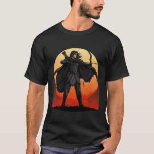 T-shirt Archer noir guerrier au coucher du soleil