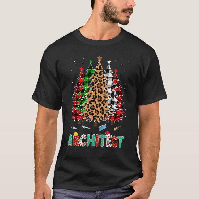 T-shirt Architect Leopard Red White Green Plaid Christmas  (Devant)