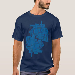 T-shirt architecture Alien carrés abstrait labyrinthe bleu